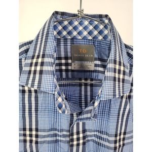 Thomas Dean Sleek Mens Blue Check Plaid Designer Button Front Shirt Size Medium‎